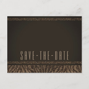 Carte Postale Faire-part Zebra Sparkle Brun Or Glam Enregistrer la Date