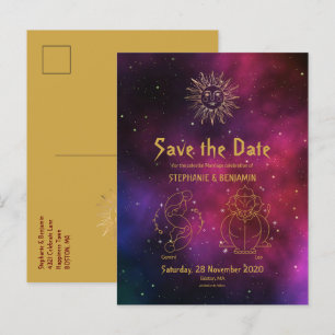 Carte Postale Faire-part Zodiac Bourgogne Gold Gemini/Leo Enregistrer la da
