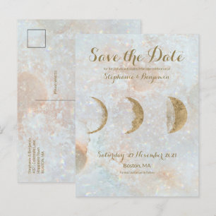 Carte Postale Faire-part Zodiac Moon Ice Blue Celestial Gold Enregistrer la