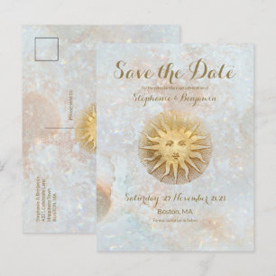 Carte Postale Faire-part Zodiac Sun Ice Blue Celestial Gold Enregistrer la