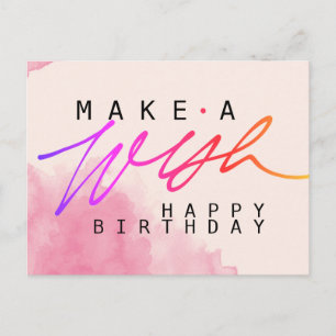 Carte Postale Faire un Vœu Joyeux Anniversaire en Rose