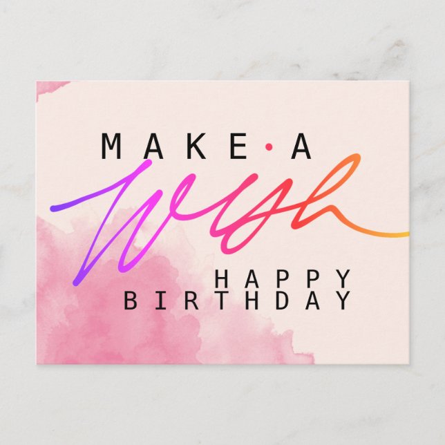 Carte Postale Faire un vœu Joyeux Anniversaire en rose (Devant)