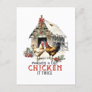 Carte Postale "Faire une liste, le poulet deux fois" Puns Noël