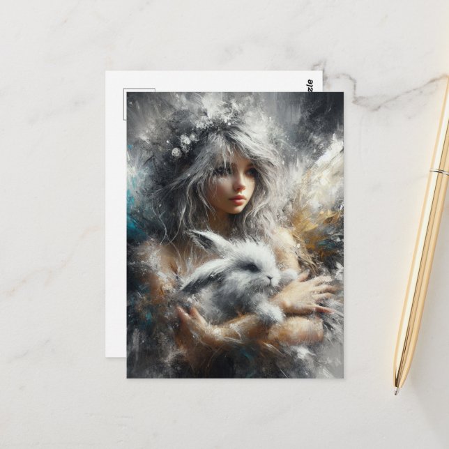 Carte Postale Fairy and Her Adorable Rabbit (Devant/Arrière en situation)