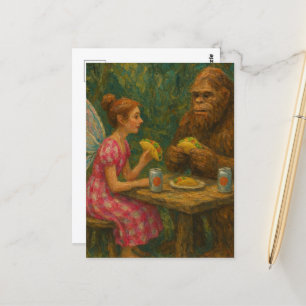 Carte Postale Fairy and Sasquatch Mangent des Tacos