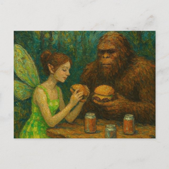 Carte Postale Fairy and Sasquatch Manger Cheeseburgers (Devant)
