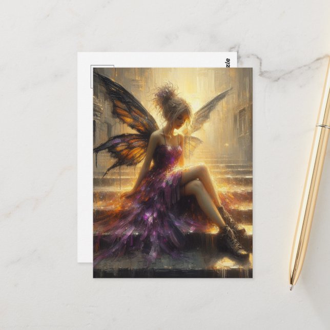 Carte Postale Fairy assis sur les marches (Devant/Arrière en situation)