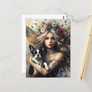 Carte Postale Fairy Holding a mignon Boston Terrier Chiot