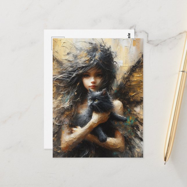Carte Postale Fairy Holding a mignon Kitten (Devant/Arrière en situation)