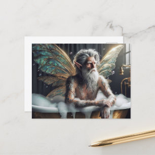 Carte Postale Fairy Old Man prend un bain de bulle