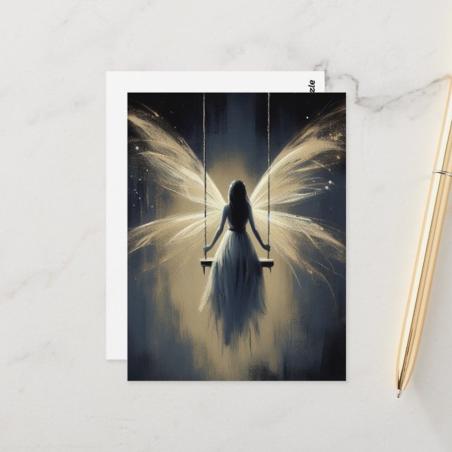 Carte Postale Fairy on a Swing at Night (Devant/Arrière en situation)