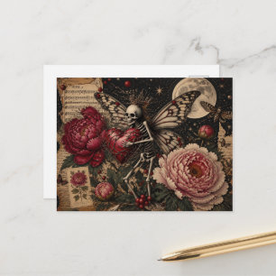 Carte Postale Fairy Skeleton et Fleurs de Pivoine Fantastique So