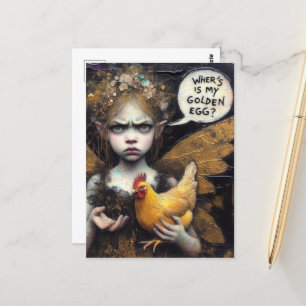 Carte Postale Fairy Wheres Mon oeuf d'or agacé avec Hen
