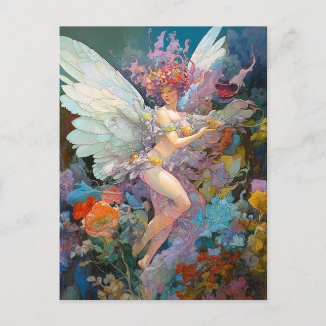 Carte Postale Fairy Woman in Flowers Imaginaire Art (Devant)