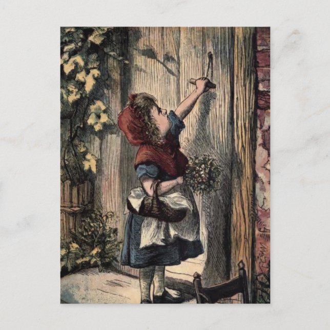 Carte Postale Fairytale Rouge Riding Hotte À La Porte De Grandma (Devant)