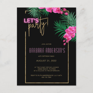 Carte Postale Faisons la fête Black Gold Neon Tropical 40e anniv