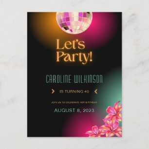 Carte Postale Faisons la fête Black Orange Neon 40e anniversaire