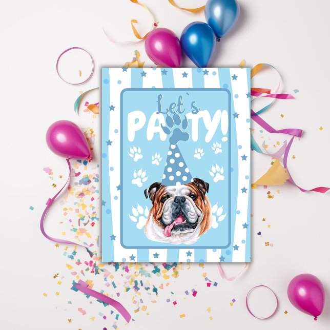 Carte Postale Faisons la fête illustration de bouledogue Invitat (Créateur téléchargé)