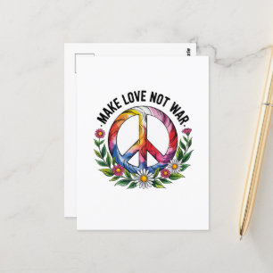 Carte Postale Faites de l'amour pas la guerre signe de paix et f