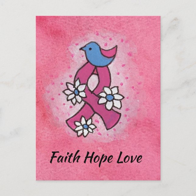 Carte Postale Faith Hope Loast Cancer du sein Pink Ribbon Prière (Devant)