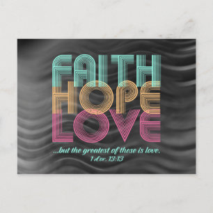Carte Postale Faith Hope Love Christian Bible Verse Retro