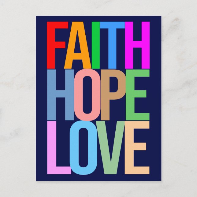 Carte Postale Faith Hope Love Positive colorée (Devant)