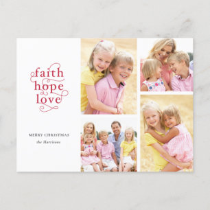 Carte Postale Faith Hope Love Red 4-Photo Famille Noël