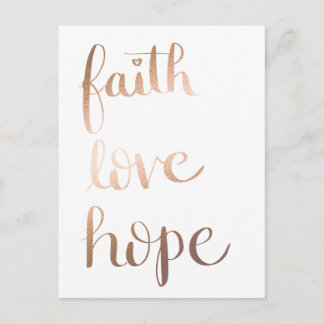 Carte postale Faith Love Hope Gold Foil
