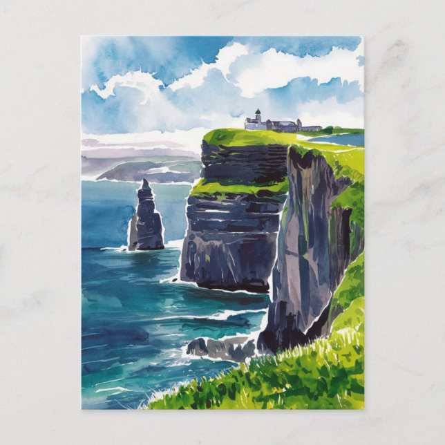 Carte Postale Falaises de Moher, Irlande Aquarelle Peinture (Devant)