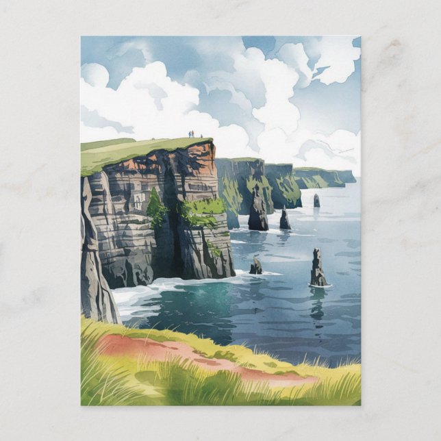 Carte Postale Falaises de Moher, peinture d'Irlande (Devant)