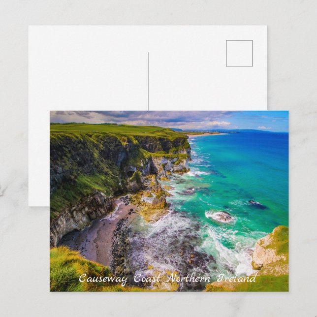 Carte Postale Falaises et mer Turquoise Irlande du Nord (Devant / Derrière)