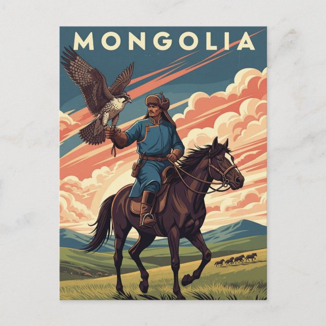 Carte Postale Falconer en Mongolie Voyage (Devant)