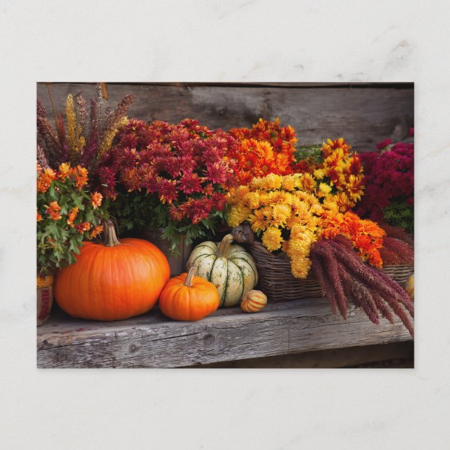 Carte Postale Fall Harvest Tablescape - Autumn Pumpkins Flowers (Devant)