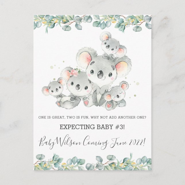 Carte Postale Famille Cute Koala de cinq Faire-part de naissance (Devant)