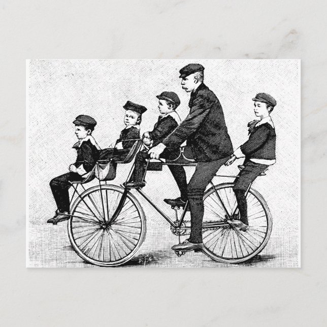 Carte Postale Famille cycliste - Illustration Vintage du vélo (Devant)
