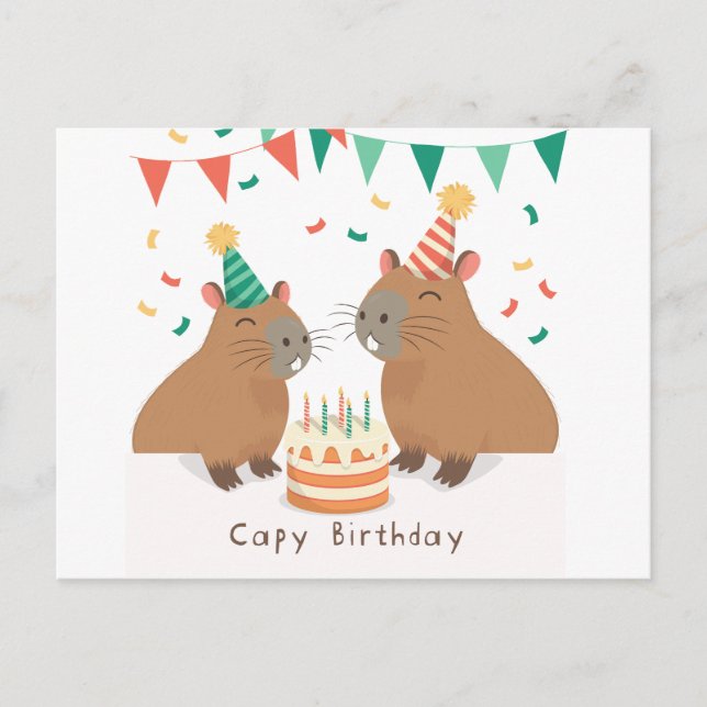 Carte Postale Famille de capybaras mignons célébrant un annivers (Devant)