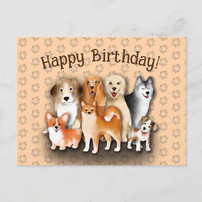 Carte Postale Famille de chiens Joyeux anniversaire Empreinte de (Devant)