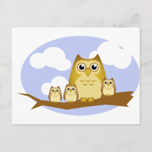 Carte Postale Famille de chouette Brown - 3 enfants