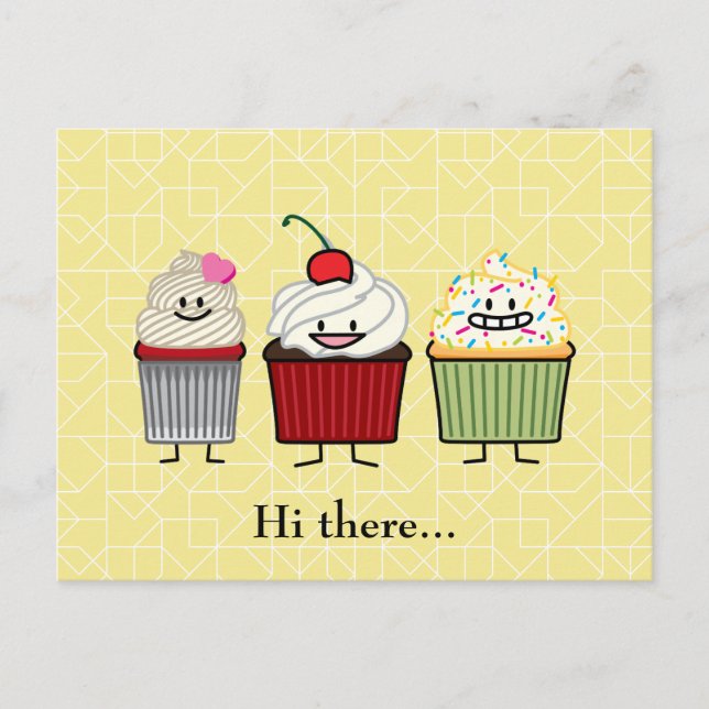 Carte Postale Famille de cupcake glaçage paillettes gâteaux ceri (Devant)