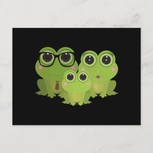 Carte Postale Famille de grenouilles mignonne sur fond noir