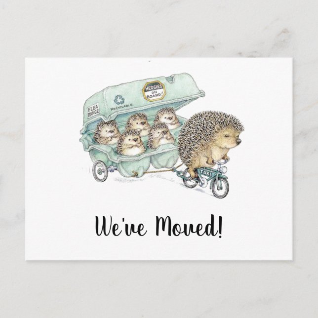 Carte Postale Famille de Hérisson mignon Nous avons déménagé (Devant)