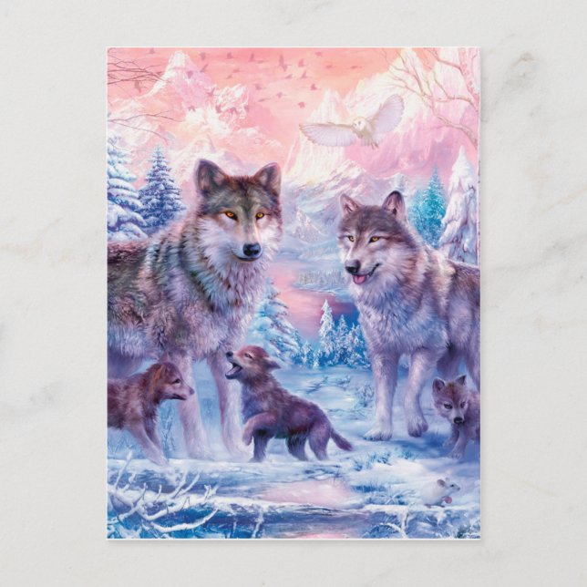 Carte Postale Famille De Loups Peinture (Devant)