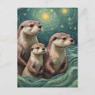 Carte Postale Famille de loutres adorable