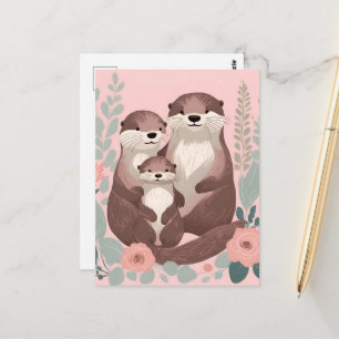 Carte Postale Famille de loutres adorable