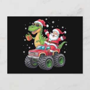 Carte Postale Famille de Noël assortie Santa Truck Dinosaur