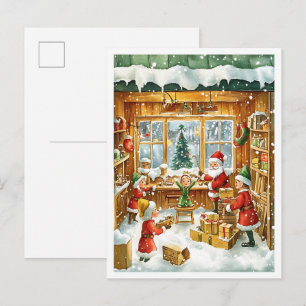 Carte Postale Famille de Noël vintage nostalgique
