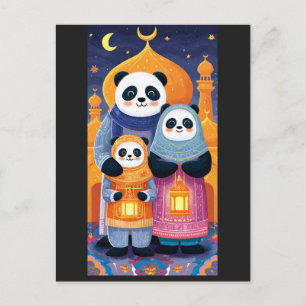 Carte Postale Famille de pandas célébrant l'Eid Milad Un Nabi