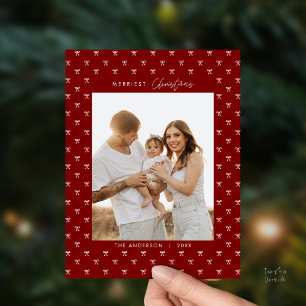Carte Postale Famille de photo de Noël avec motif d'arc de Bourg