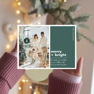 Carte Postale Famille de photos de Noël Joyeux + Vert clair