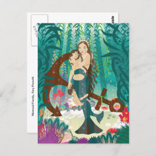 Carte postale Famille de sirènes (brunes)